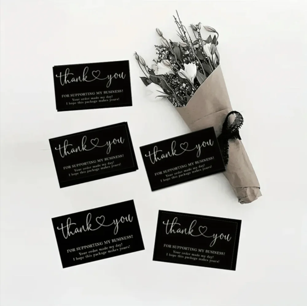 ★ 25 Black Thank You Cards Small Business Packaging Inserts Elegant